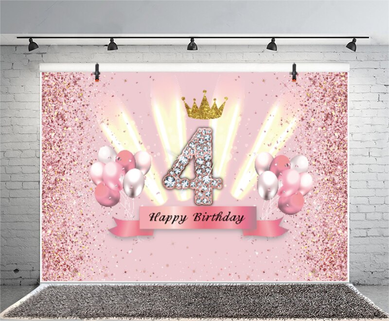 Arrière-plan rose pour 4ème Photo, fille et garçon de quatre ans, couronne de fête d'anniversaire, arrière-plan pour photographie, bannière, accessoire pour séance Photo
