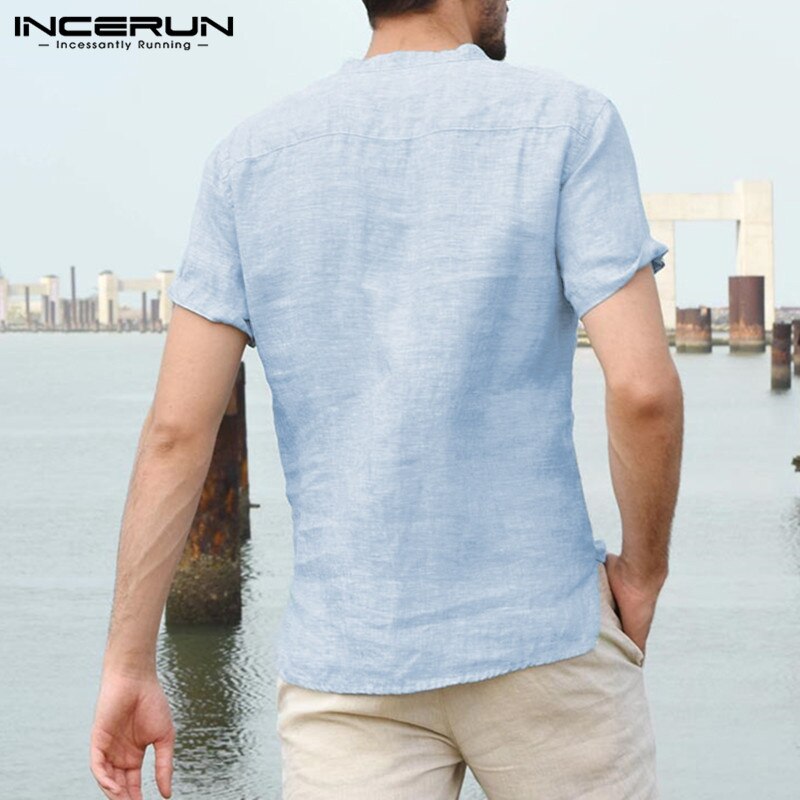 Incerun sommer fritidsskjorter for menn kortermede v-hals basic bluse casual løse tynne topper menn pluss størrelse s -3xl