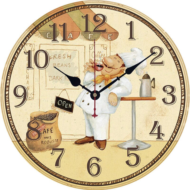 Horloges murales rétro, européenne, de Chef cuisinier, silencieux, Durable, décoration de cuisine, bureau, salon