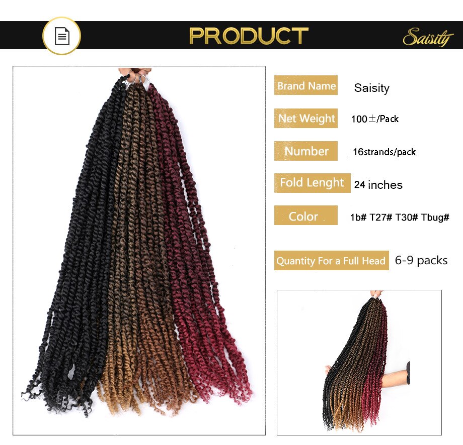 Saisity passion twist haak synthetisch haar voorgelust haakwerk voorgedraaid haar ombre extensions vlechthaar
