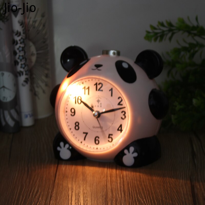 Cute Panda Wake Up Alarm Clock Kids Mute Personality Bedside Student Children Voice Snooze Night Light Cartoon Clock