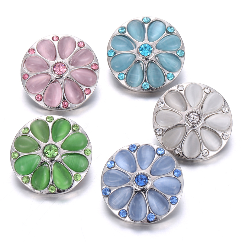 6 stks/partij Snap Sieraden DIY Crystal Rhinestone 18mm Bloem Snap Knoppen Fit 18mm Snap Armbanden Bangles Vrouwen knop Sieraden