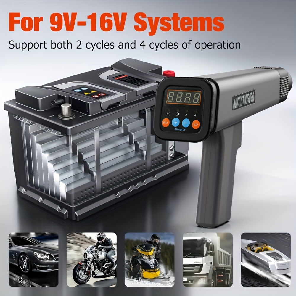 Digital Timing Light, LED Display 12V Automotive Ignition Timing Light for 9V-16V Ignition System Strobe Lamp Detector, Motorcyc