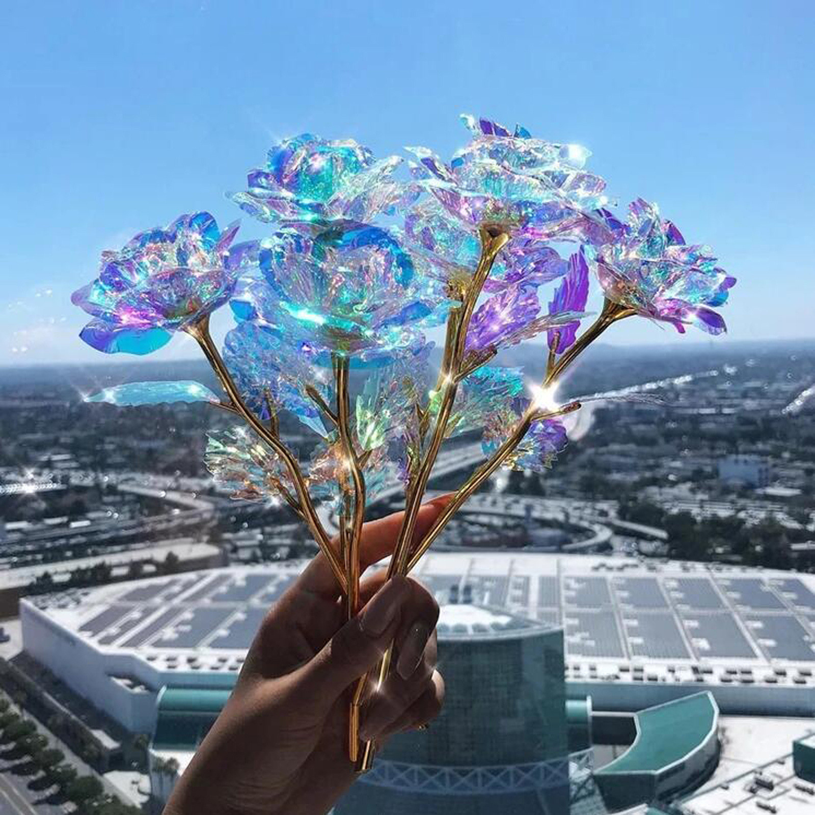 24K Gold Foil Galaxy Rose Flower Artificial Flowers In Glass Christmas Valentine Wedding Girls Colorful Colorful Galaxy Ar: Red