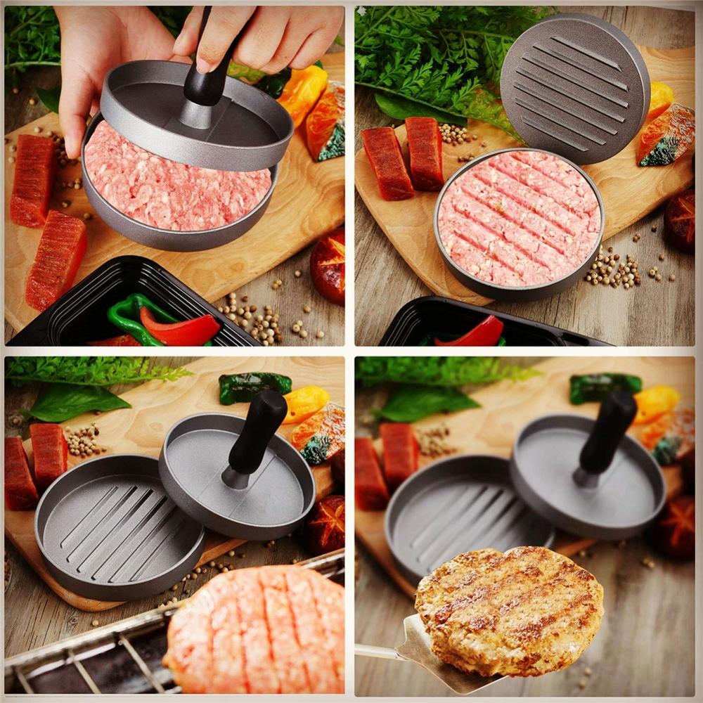 Aluminiumslegering hamburger trykk rund hamburger kjøtt biff stekt grille burger trykk patty maker form kjøkkenverktøy