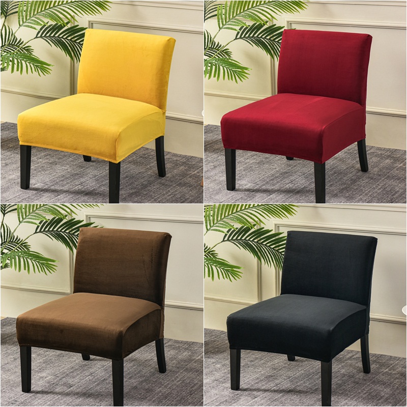 Velvet Accent Chair Cover Without Arm Pink Chair Slipcover Nordic Stretch Armless Chair Covers Elastic Furniture Protector Cover