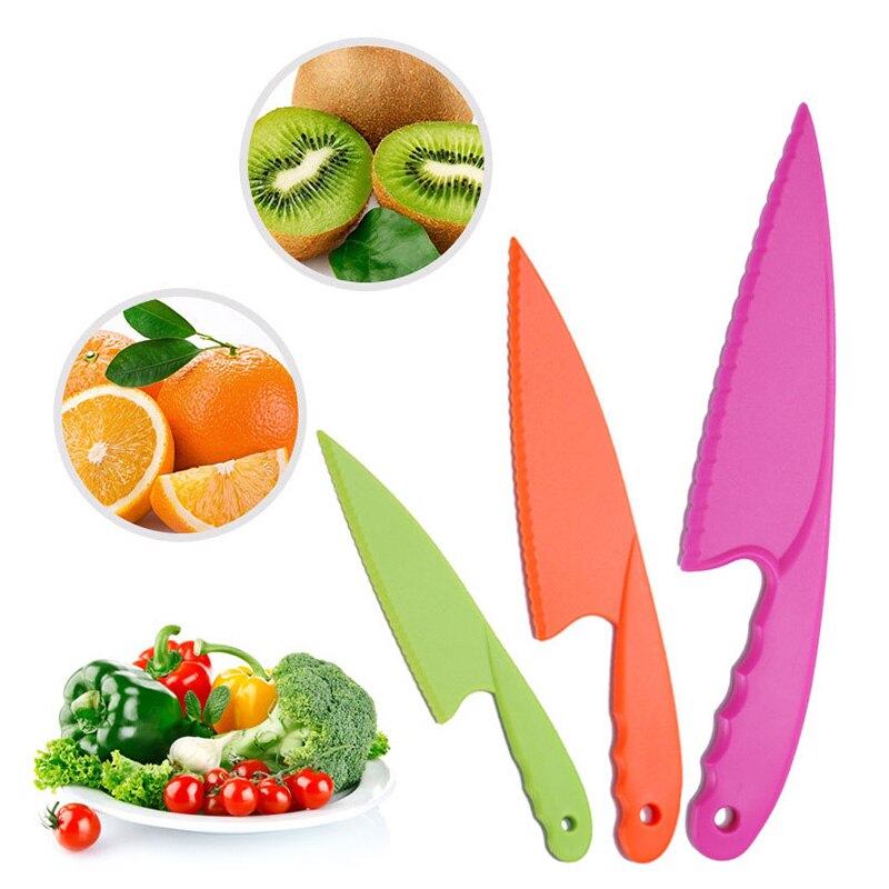 Plastic Kitchen Knife Set 3 Sizes Kids Nylon Knife Children Safety Cooking Chef Knives for Fruit Lettuce Vegetable Salad Bread