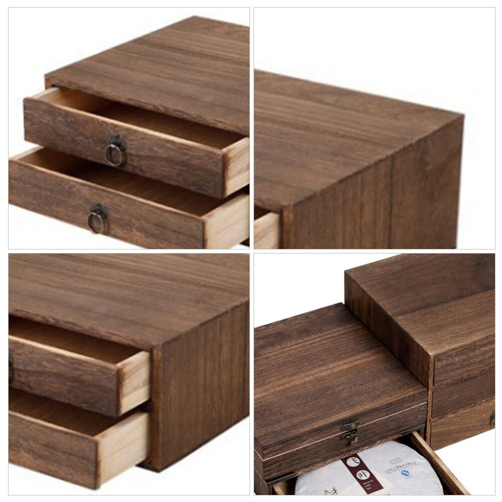 1 Set of Wood Tea Box Tea Chest Box Drawer Tea Box Wood Storage Tea Cake Drawer