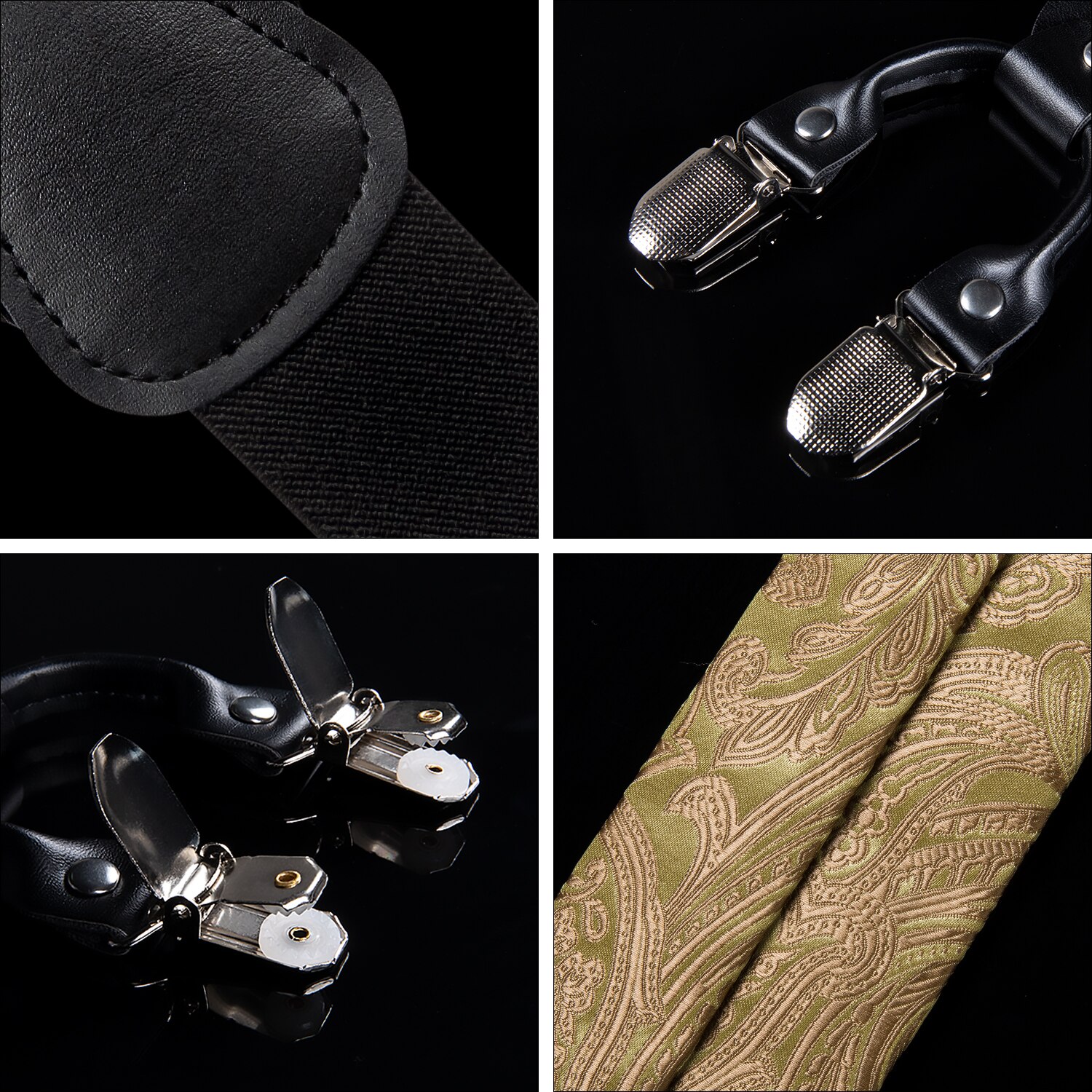 Elegante Gouden Paisley Zijde Bretels Mannen Real Leather Metal 6 Clips Bretels Elastische Bretels Broek Bandjes Mannen Dibangu