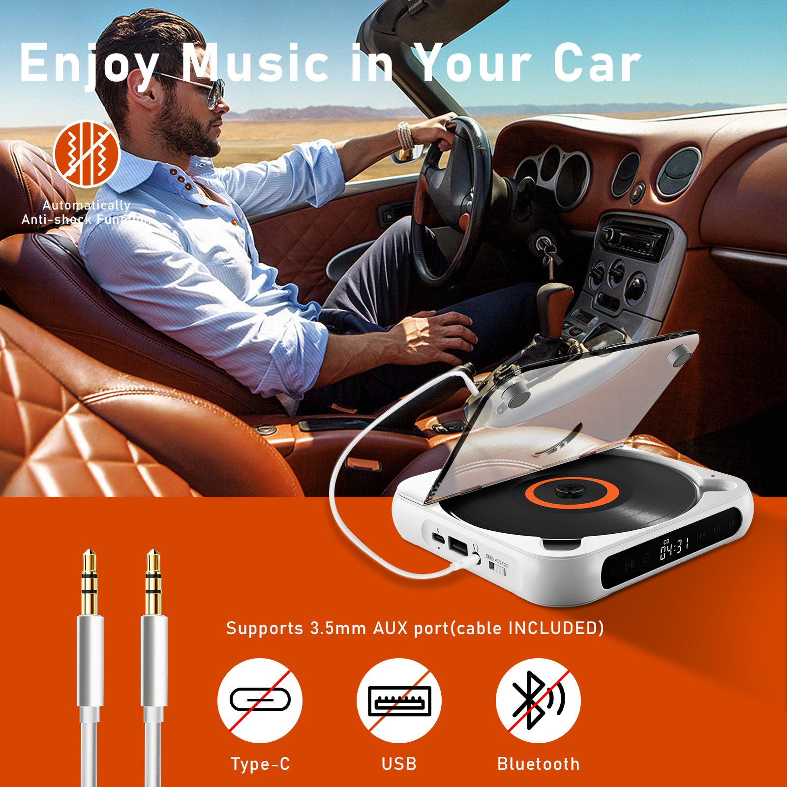 Reproductor de CD KC918: altavoz Bluetooth portátil, pantalla LED, reproductor estéreo, de sonido HIFI, batería recargable integrada de 2000 mAH