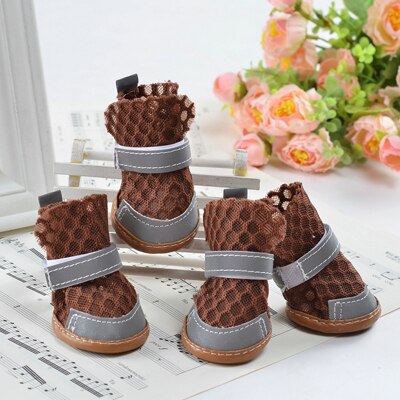 4 stuks/set hondenschoenen van mesh, ademend en reflecterend materiaal voor kleine en middelgrote honden, chihuahua, huisdieraccessoires, doggyzstyle: Koffie / Ik