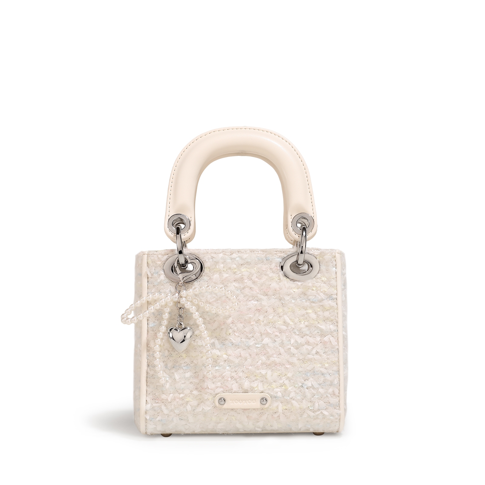 TOUTOU Argyle Jacquard Handtasche Schleife Dekor Satchel Geldbörse Damen Kleine Einkaufstasche Luxusmarke Tasche