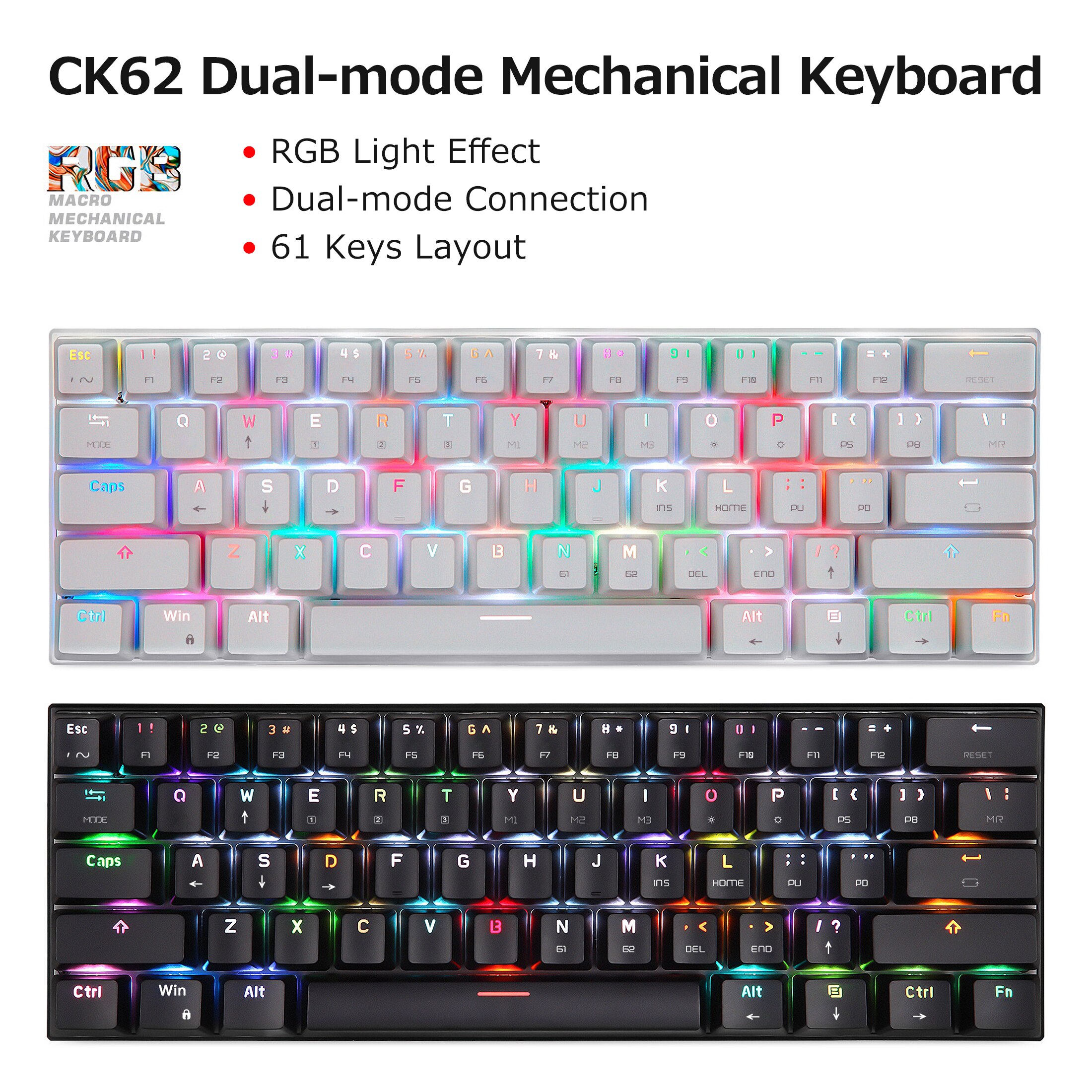 MOTOSPEED CK62 Keyboard Wireless Keyboard Bluetooth / USB Dual Mode Mechanical Keyboard 61Keys RGB LED Backlight Gaming Keyboard