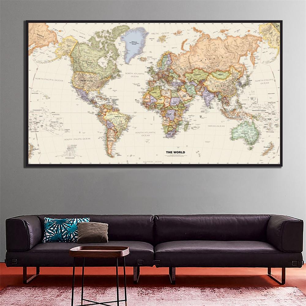 2x4ft The World Physical Map HD Canvas Painting School Office Wall Map Home Decor Crafts