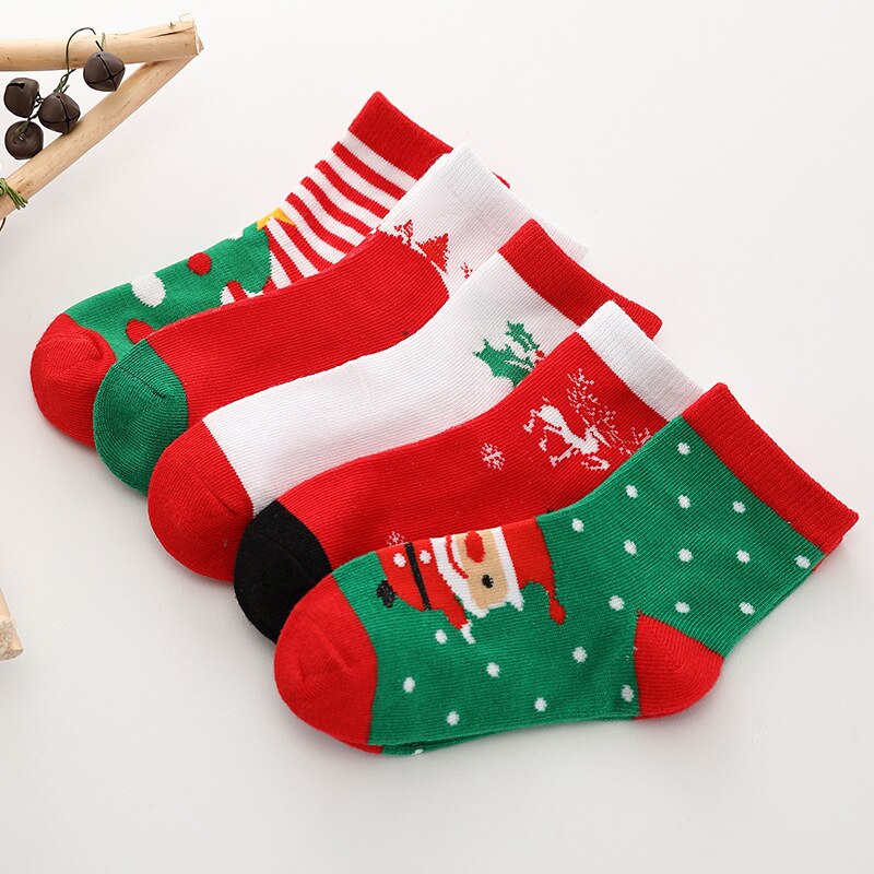 5 Pairs Children Socks Cotton Red Christmas Boy Socks Girls Socks 2-15 Years Kids Socks