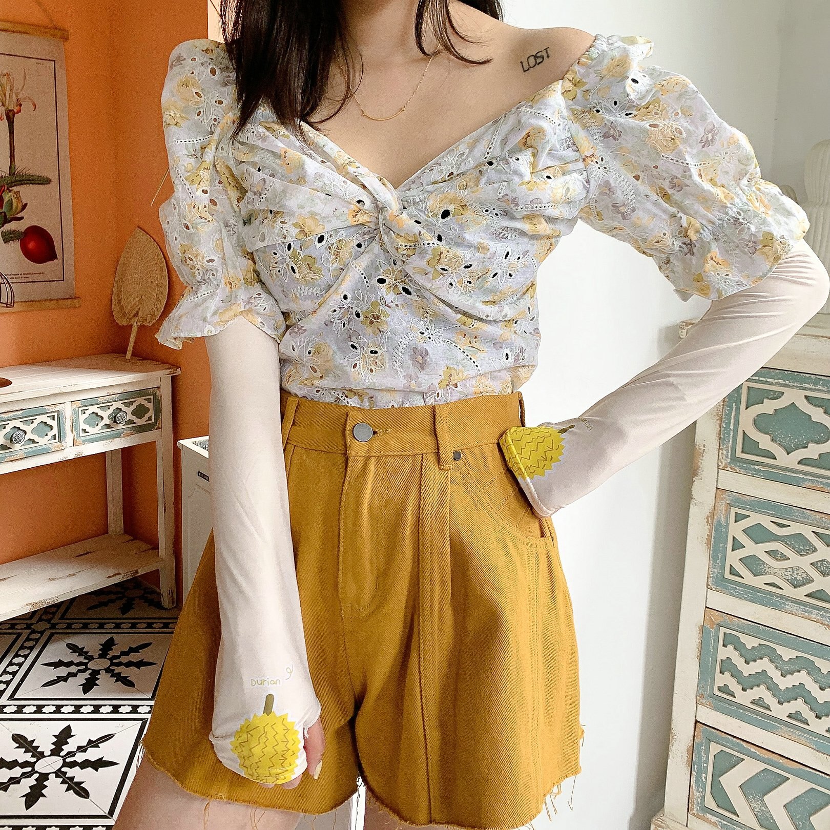 2 Stuks = 1 Pairs Koreaanse Stijl Leuke Fruit Ananas Oversleeves Alle-Match Zon Bescherming Uv Zon bescherming Arm Mouwen