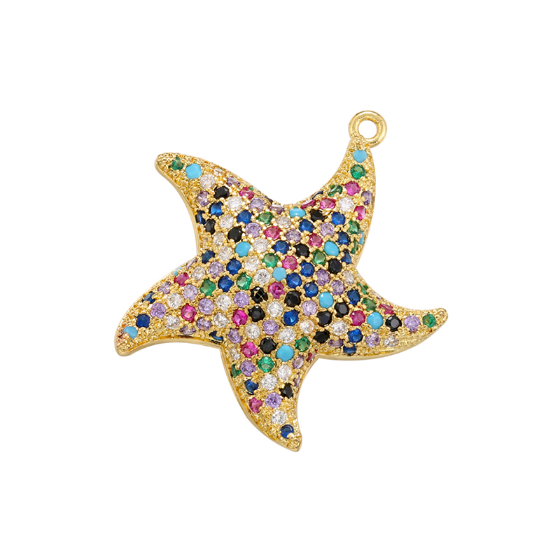 ZHUKOU-abalorios de estrella de mar para fabricación de joyas, colgantes de circonia cúbica para collares DIY, accesorios de joyería, VD1248