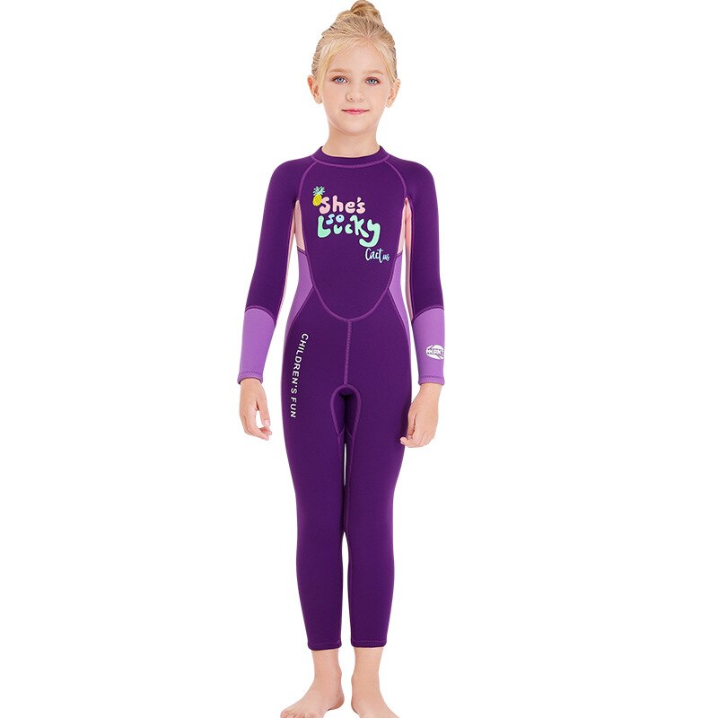 Ragazze Costumi Da Bagno Per Bambini Muta Vestito di Nuoto 2.5 millimetri Vestito di Immersione Subacquea A Prova di UV Ragazze Ispessite Lungo Manicotto di Un Pezzo del Costume Da Bagno di Surf: purple / XXL