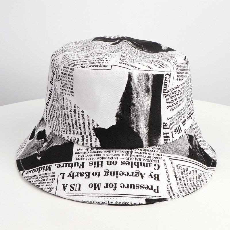 Sombrero de pescador Unisex con patrón de periódico antiguo, sombrero de cuenca impreso, tendencia urbana, sombrero de sol, sombrero de cubo Harajuku, sombrero de Hip-Hop al aire libre