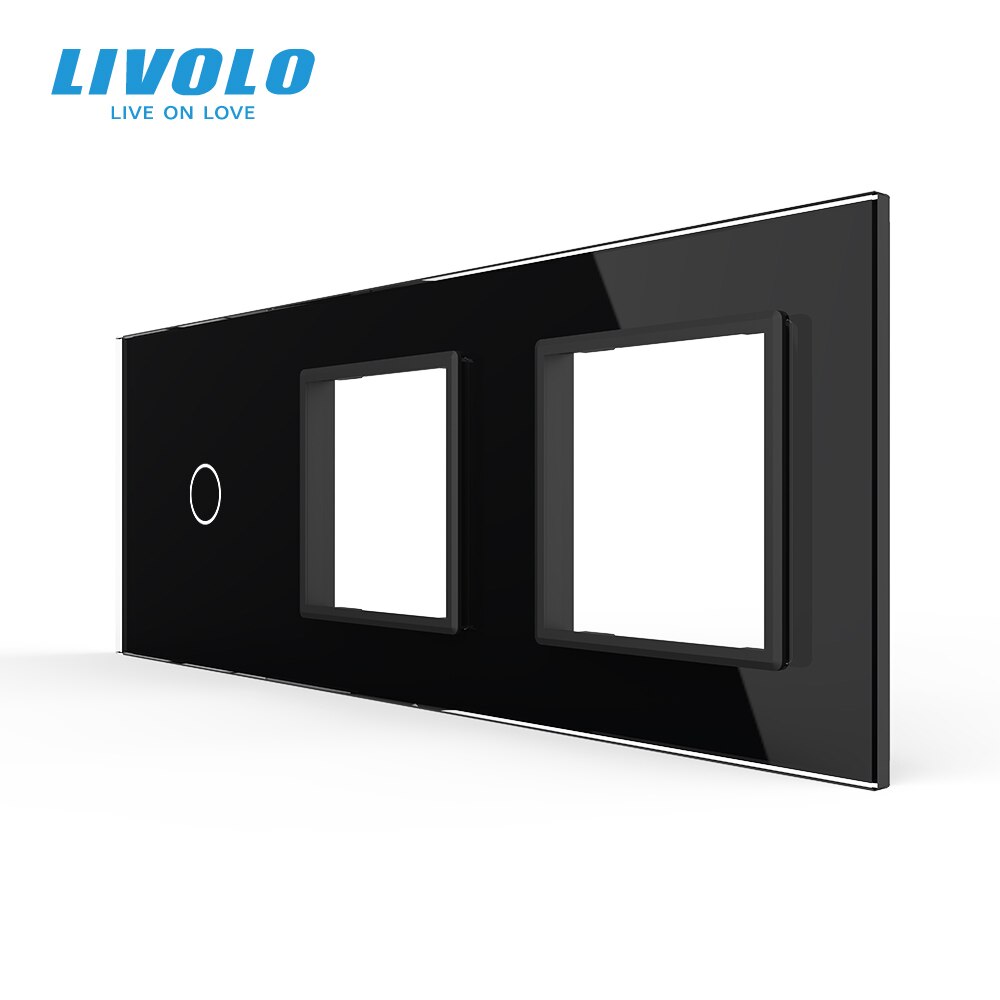 Livolo Wit Pearl Crystal Glass, 222Mm * 80Mm, Eu Standaard, 1Gang & 2 Frame Glass Panel,C7-C1/Sr/SR-11(4 Kleuren), alleen Panel, Geen Logo: Black