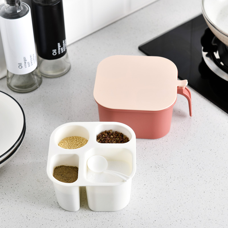 4 in 1 kryddburk kryddor låda salt peppar kummin pulver låda verktyg salt shaker sockerburk för kryddflaskor kök förvaring