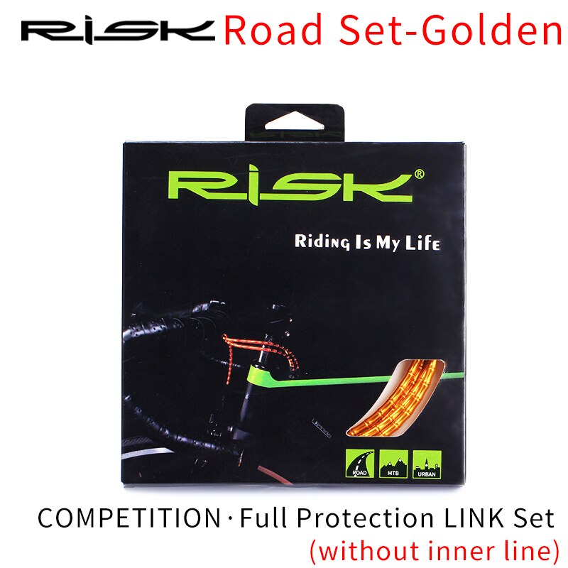 RISK Bicycle Brake Cable Set Derailleur Shift Housing Aluminum Alloy Links MTB Road Bike Brake Housing Shifting Wires Line: Road Set- Golden