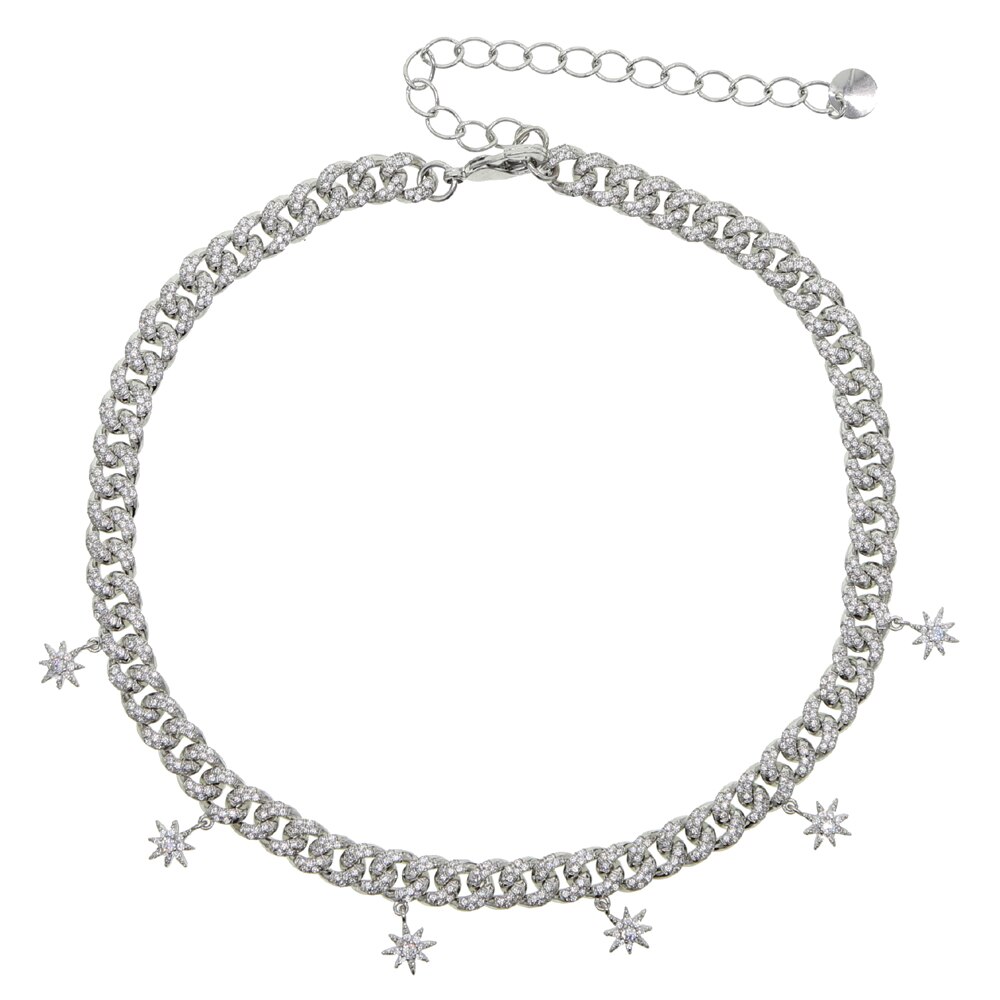 arrived northstar starbrust cz charm iced out bling cubic zirconia Miami cuban link chain choker necklace for women: Platinum Plated