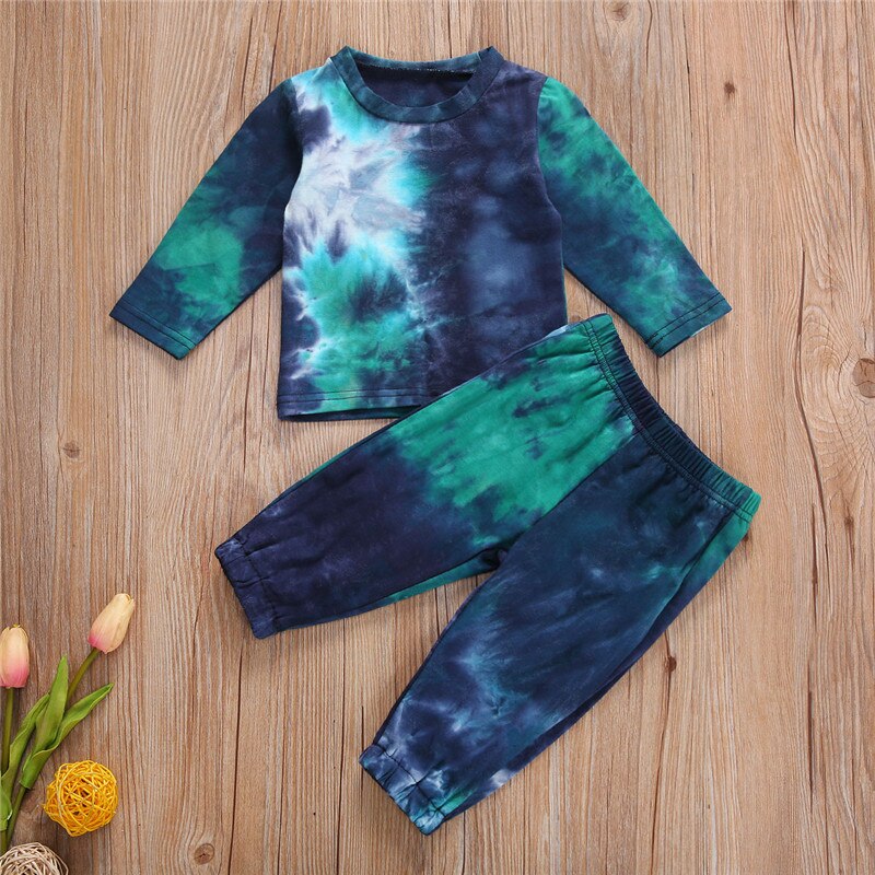 1-5Years Autumn Clothes Set Kids Home Service Suit Tie-dye Printing Long Sleeve Tops+Pants Toddler Clothes Kids Boy Outfits: B / 12M