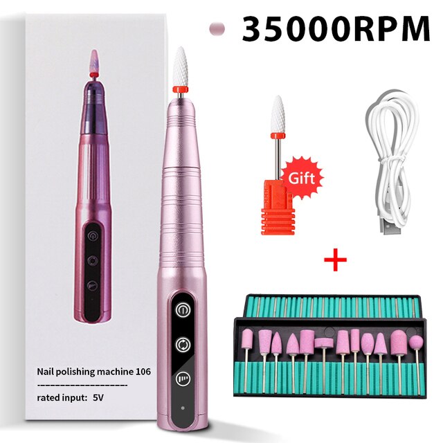 Máquina de manicure elétrica 35000RPM máquina de manicure profissional conjunto de brocas de pedicure lixa de unhas de cerâmica ferramentas de equipamentos de broca de unhas