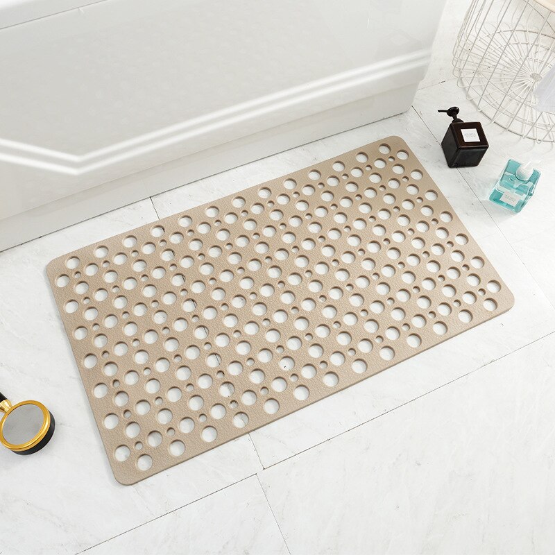 Shower Bath Mat Non-slip TPE Bathtub Foot Pad Hollow Hydrophobic Thicken Tasteless Shower Room Rug Environmental Bathroom Mats: Khaki / 53x53cm
