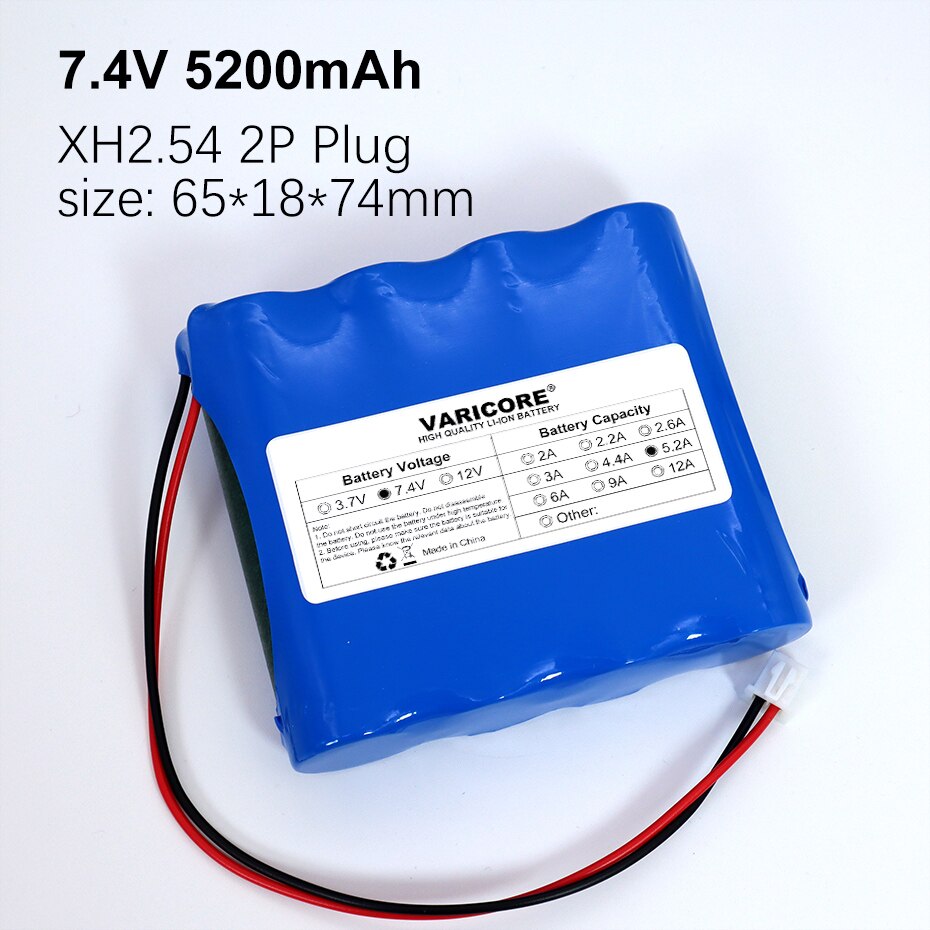Varicore protect 7.4 v 3ah 6ah 12ah 8.4v 18650 li- lon batteri cykellys hovedlampe speciel batteripakke med pcb  xh2.54 2p stik: 7.4v 5200 mah