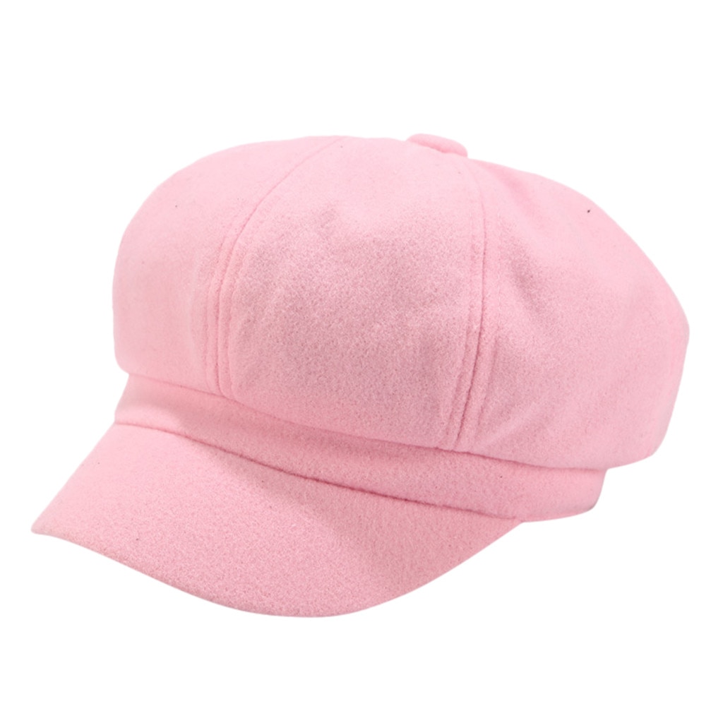 Franse Stijl Man Effen Kleur Toevallige Vintage Vrouwen Hoed Winter Effen Hoed Baret Cap Koreaanse Schilder Newsboy Baretten Adulte Cap: Roze