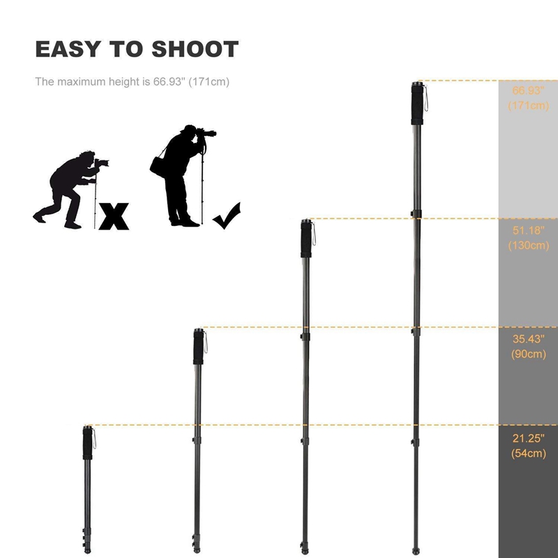 K&F Concept Compact Camera Monopod Aluminum Lightweight 67 inch For Canon Nikon Sony