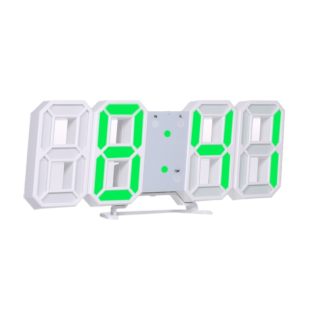 3D LED Digital Clock Glowing Night Mode Brightness Adjustable Electronic Table Clock 24/12 Hour Display Alarm Clock Wall Hanging: white fr green light
