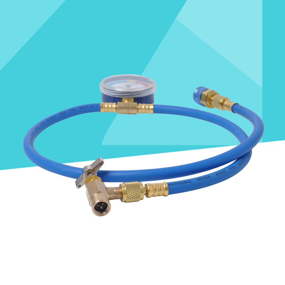 AC Charging Hose HVAC Refrigerant R134A Car Air Conditioning Refrigeration Tube Hose With 55MPa Pressure Gauge (Blue+Golden)