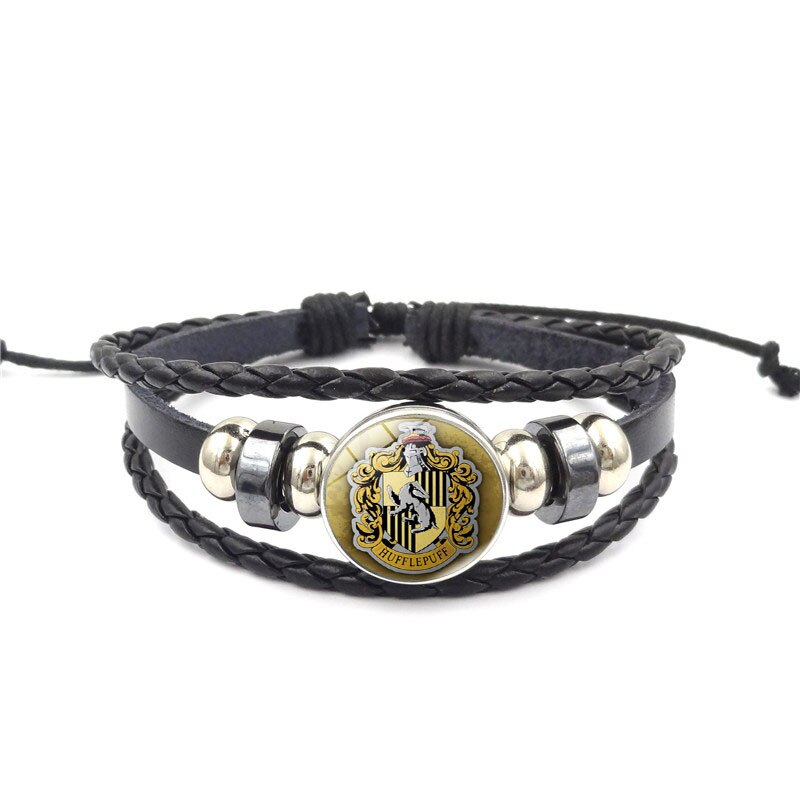 La escuela de magia Salazar Slytherin de vidrio hebilla encanto pulsera de joyería de hecho a mano multicapa DIY brazalete pulsera de cuero,: XL1584