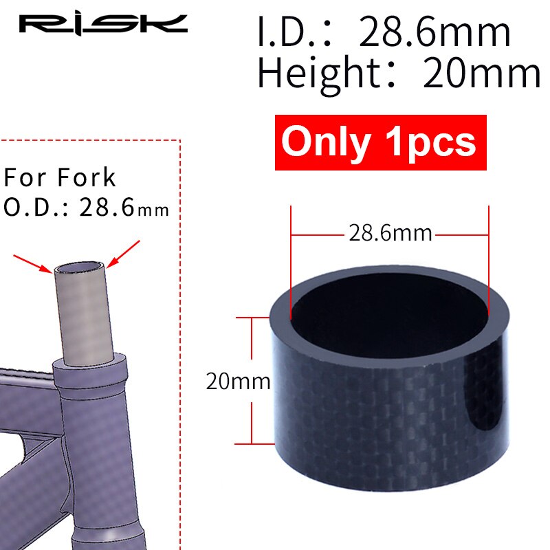 Risiko 5 stk / mye full karbonfiber sykkel hodesett avstandsstykker til 28.6-31.8mm od2 stamme hodesett deler mtb sykkel gaffel karbon vaskemaskin: 1 stk -20mm til 28.6mm