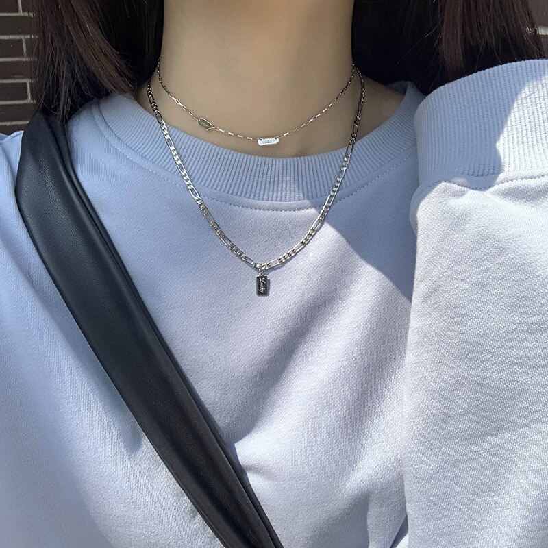 Silvology Sterling 925 Silver Square Lucky Letter Choker for Women Short Necklace Minimalist Temperament Jewelry