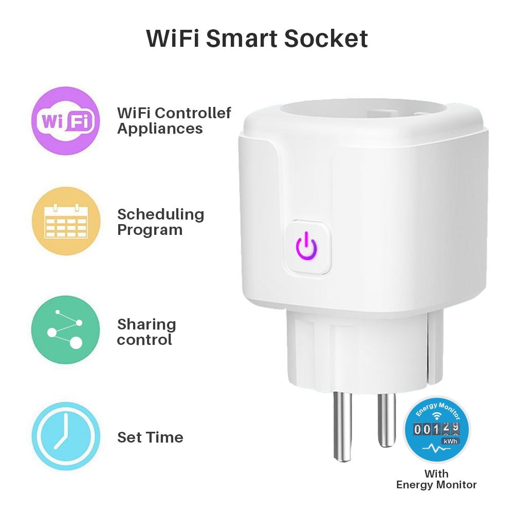 Wifi smart plug eu us uk adapter trådløs fjernbetjening stemmestyring strøm energi monitor stikkontakt timer stik til alexa google home