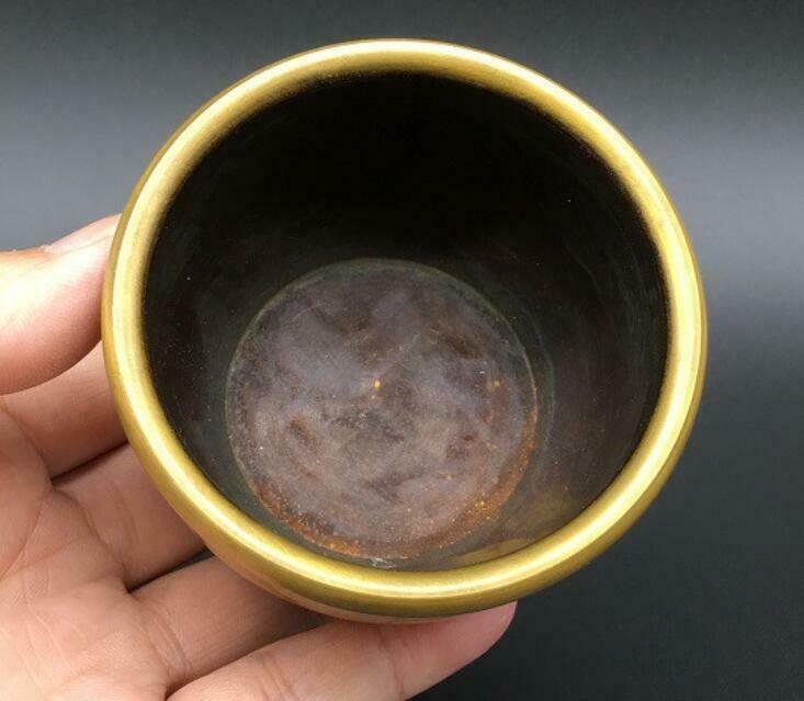 Chinese Pure Brass Bowl Engraved With The Word "blessing" Statue