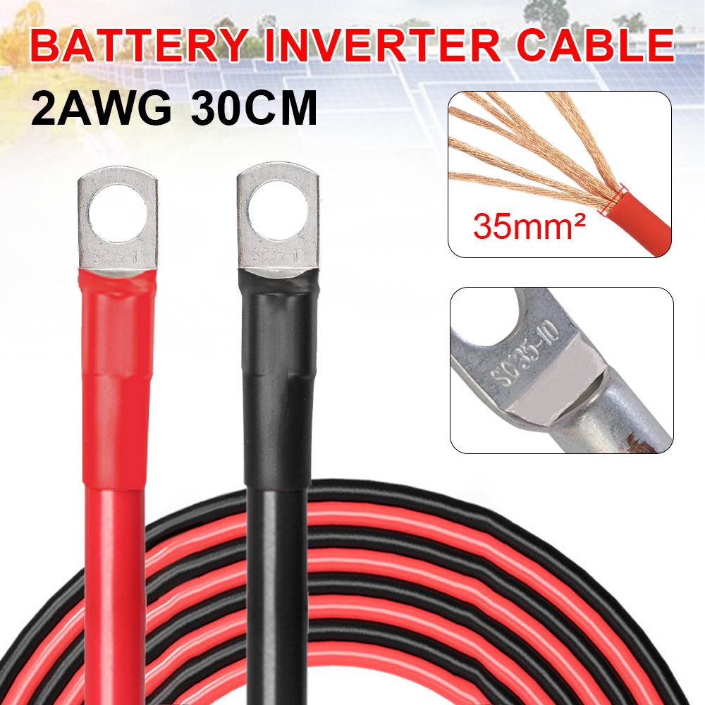 2 awg 30cm -batteriväxelriktarkabelsats med terminaler fåtrådig kopparsladd solenergianslutningskabel med kabelskor