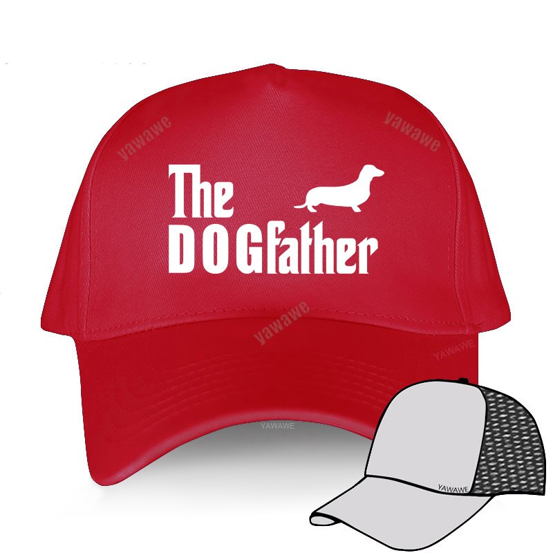 Dachshund Sausage Dog The Dogfather Funny Baseball cap Men Summer Casual Dad hat Unisex adjustable hip hop caps: red mesh