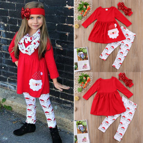 Amerikaanse kerst kinderen kerst baby meisjes outfits kleding t-shirt tops jurk + broek set