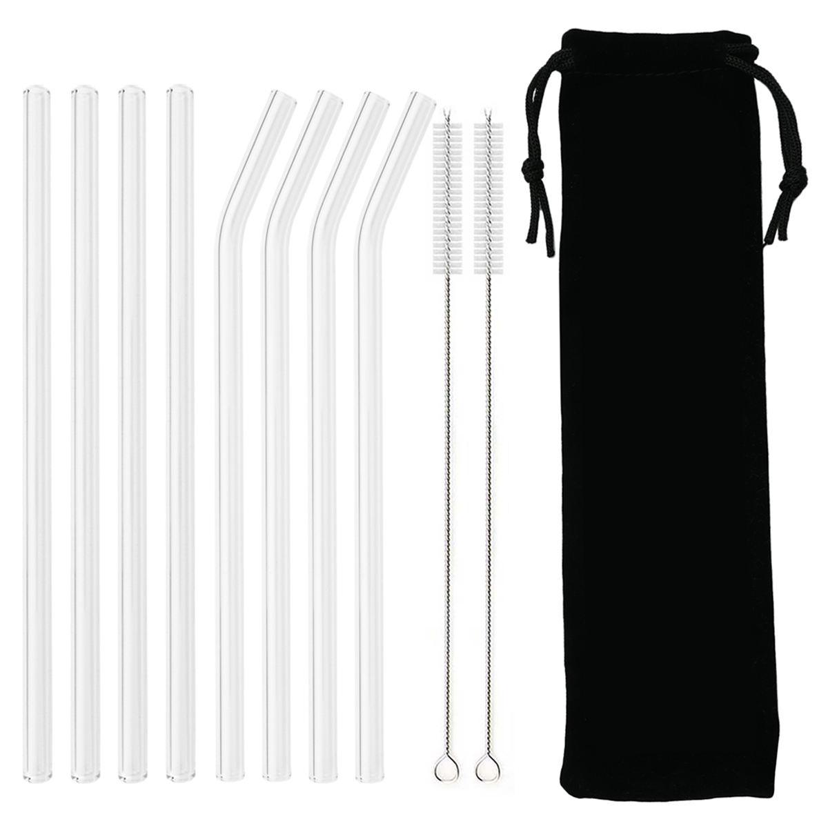 High Borosilicate Reusable Glass Straw Eco Friendly Drinking Straw Set for Smoothies Cocktails Bar Accessories Straws with Brush: 8Pcs Mix Black
