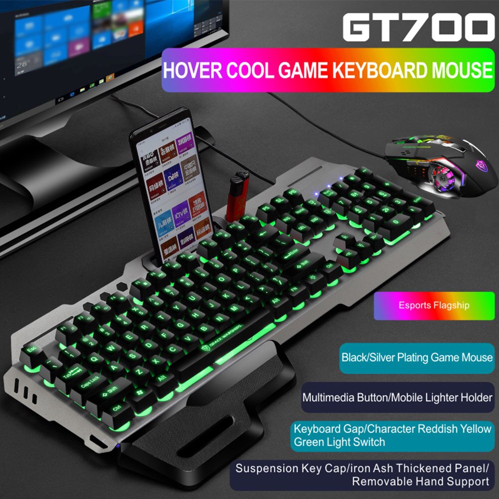 USB Wired Home Office Rainbow Backlit Mute Keyboard Mouse Combo Removable Hand Rest Waterproof For Desktop 104 Keys Gaming: 3