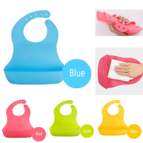 Easy Clean Adjustable Waterproof Baby Silicone Stereo Bibs Feeding Meals Saliva Dripping Bibs Kids Roll up Catcher Pocket