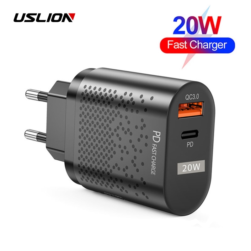 Uslion pd 20w carregador usb ue eua uk plug 3a qc 3.0 carga carregador de telefone para iphone 12 11 samsung huawei carregador de parede rápido