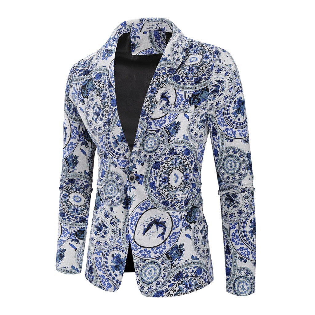 Mens Vintage Ethnic Print Dress Floral Suit Slim Fit Blazer Jackets Leisure Suit 20 Осенняя одежда #Y7: XXXL