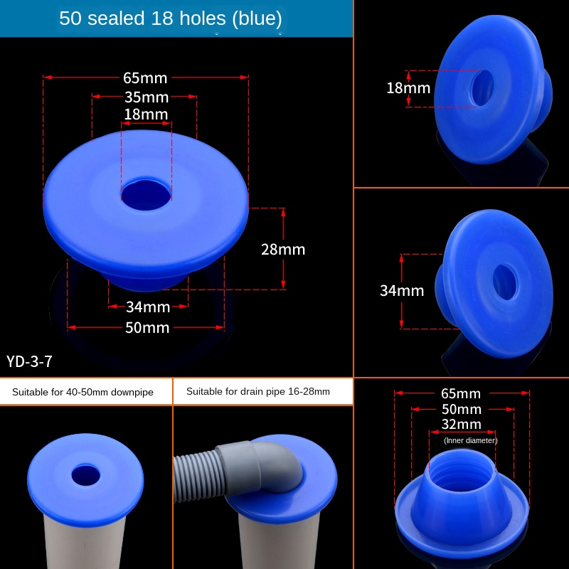 Toilet 40/50 Drain Pipe Deodorant Silicone Seal Washer Drain Pipe Air Conditioning Pipe Dual Purpose Anti-backwash: blue 18holes (1Pcs)
