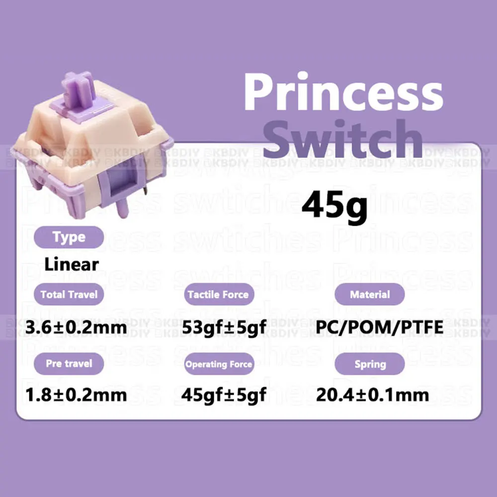 MMD Princess V3 Switch Linear Tactile 38/45/53/48/60g HIFI Sound Mechanical Keyboard Switches POM PTFE Material Custom DIY 5Pins: BROWN / BLACK SWITCH